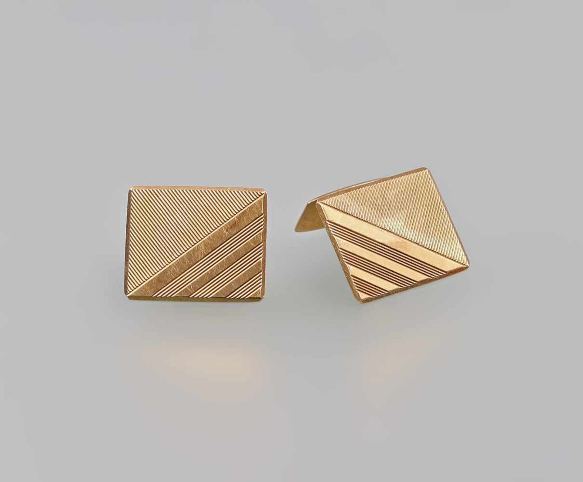 Manschettenknöpfe 585er Gold, 9,5g, rechteckige Manschettenknöpfe mit geometrischer Gravur, 2cm