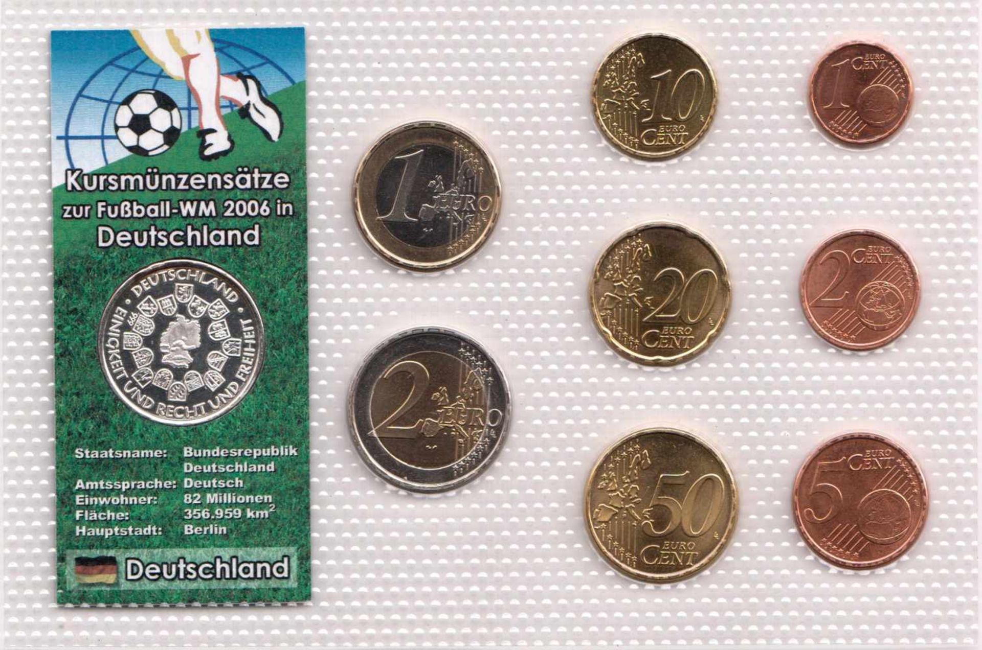 Euro-Kursmünzen-Satz Deutschland WM 2006. Euro Kursmünzen, 1 Cent bis 2 Euro (insg. 3,88 ) +