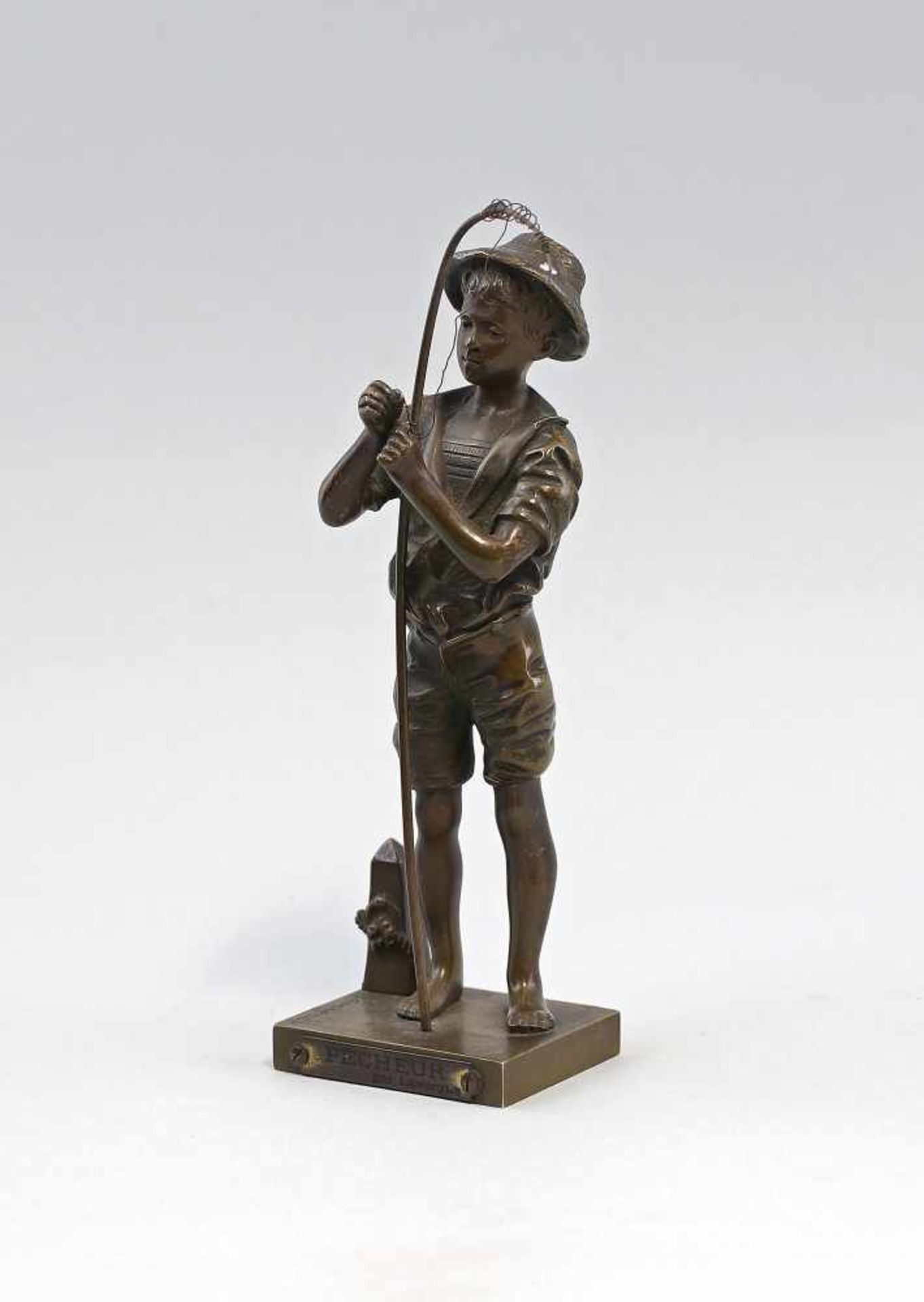 Lavergne, Junger Angler Bronze massiv mit dunkler Patina, am Sockel sign. "Lavergne", Adolphe Jean - Bild 2 aus 7