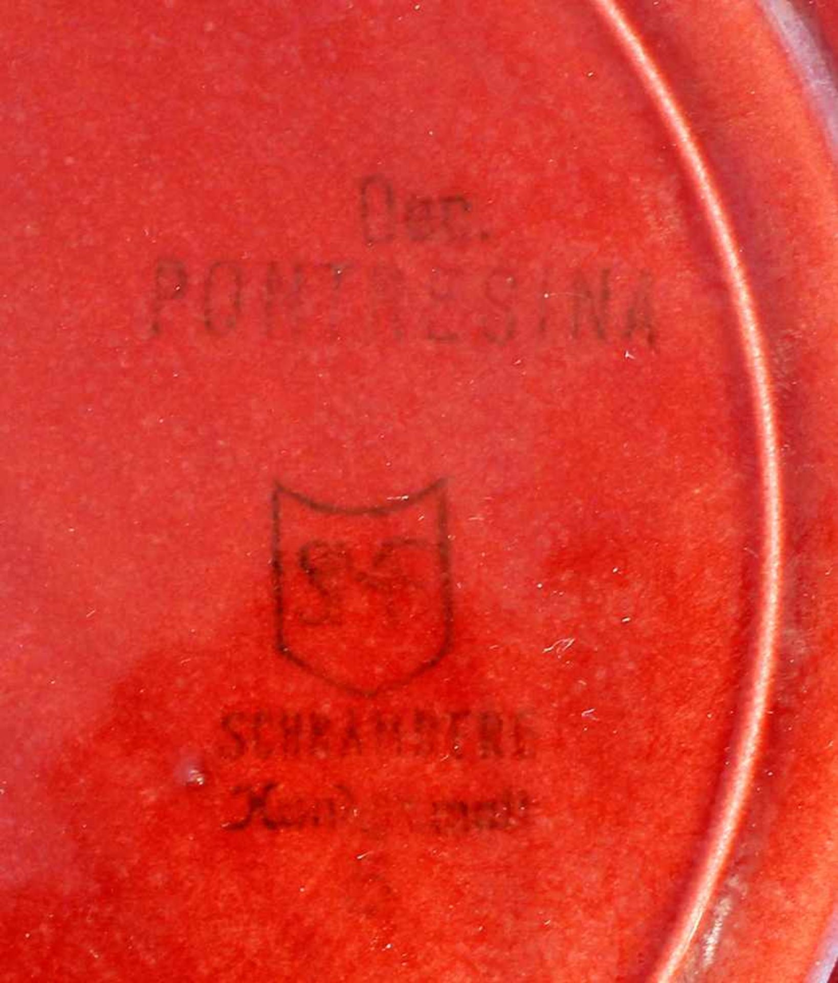 Teller Schramberg "Pontresina".. Mitte 20. Jh., gemarkt "SMF". Schramberger Majolika Fabrik, bez. " - Bild 2 aus 2