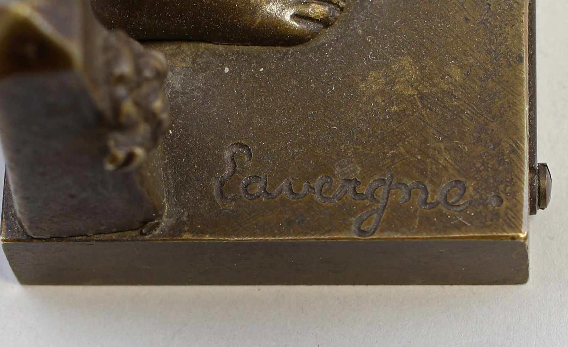 Lavergne, Junger Angler Bronze massiv mit dunkler Patina, am Sockel sign. "Lavergne", Adolphe Jean - Bild 6 aus 7