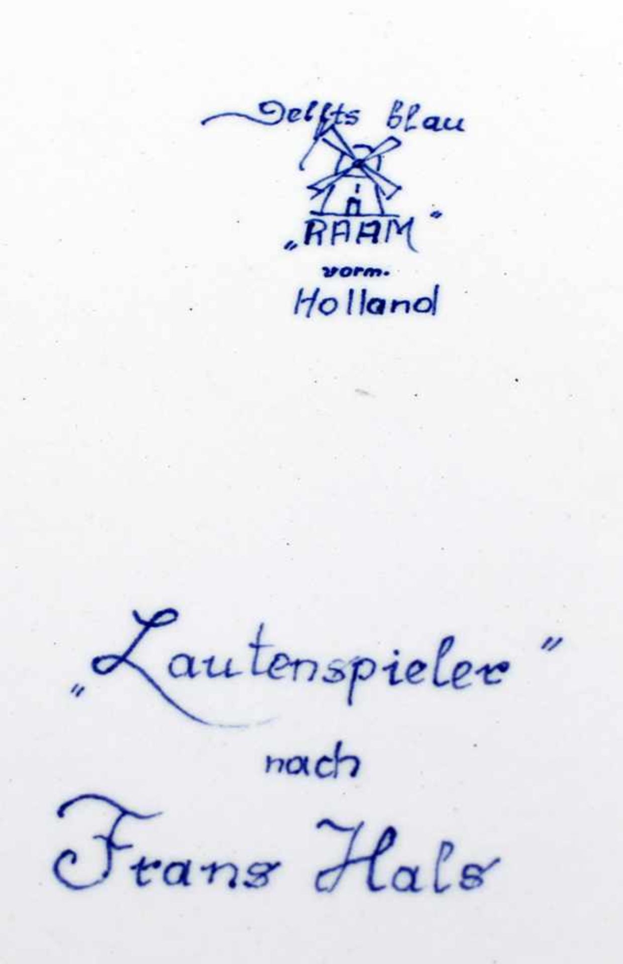 Wandteller Lautenspieler nach Frans Hals.. gemarkt wohl Plateelbakkerij Ram (?), Holland, 1. H. - Bild 2 aus 2