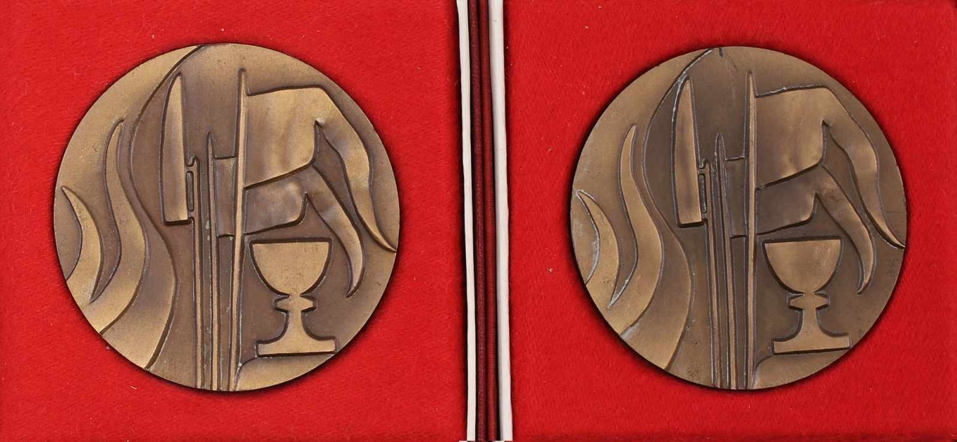 2 Bronze-Medaillen Husitské muzeum 1878-1978 im Etui Bratka, Tschechien "Muzeum Husitského