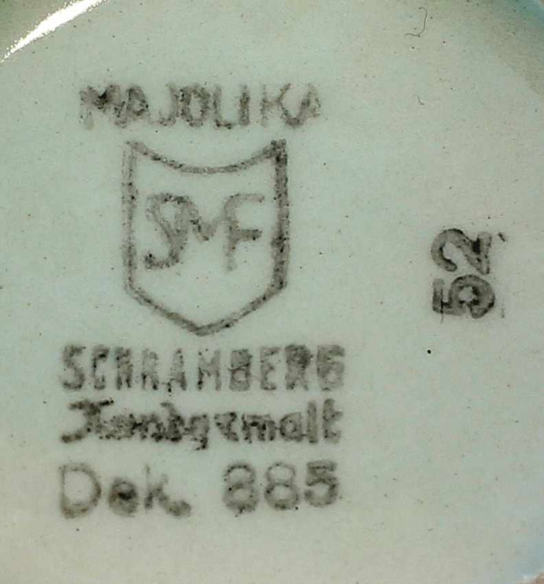 Zuckerdose Schramberg. um 1950, gemarkt SMF, Schramberger Majolika Fabrik, bez. "handgemalt", - Bild 2 aus 2