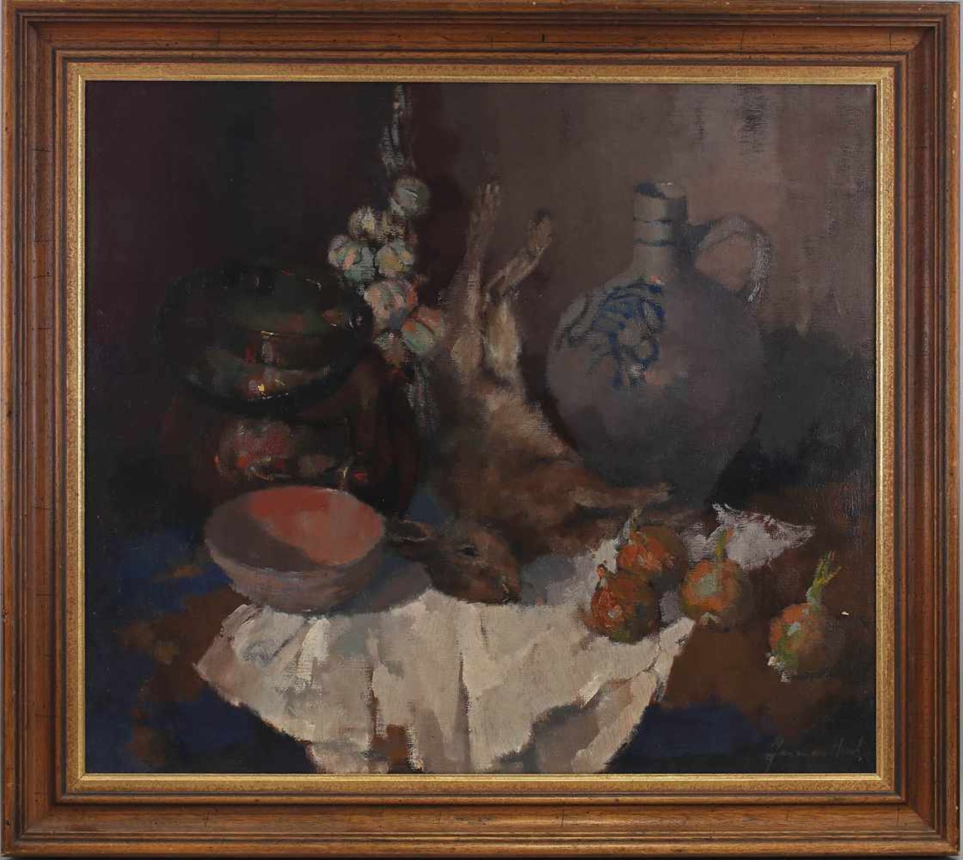 van den Hurk, Stillleben mit Hase re. u. sign. "Jan van den Hurk", niederländischer Maler, 1917-