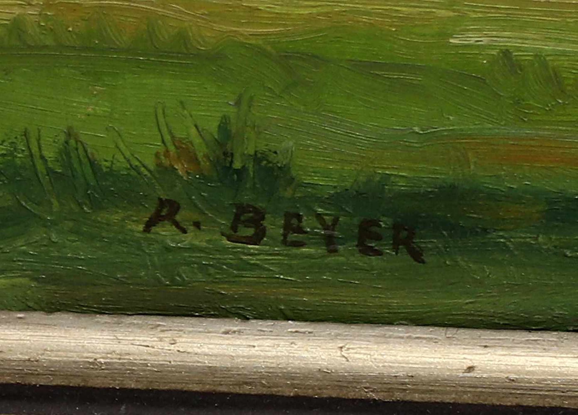 Beyer, Muldental li. u. sign. "R. Beyer", Rudolf Beyer, Mitte 20. Jh., Öl/Hartfaser. Landschaft im - Bild 2 aus 2