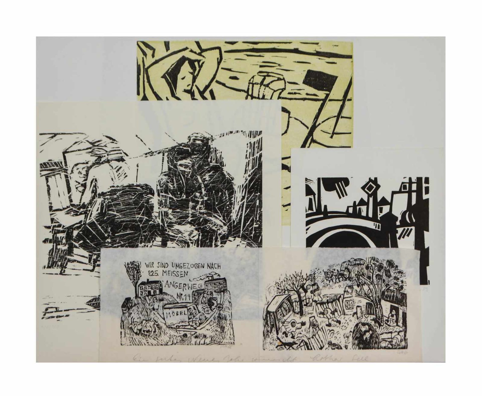 Verschiedene Künstler des 20. Jh. 6-tlg. Konvolut Grafiken, u.a. von Frank Wahle (1953), Lothar Sell
