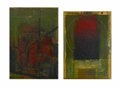 Anton Paul Kammerer (1954 Weißenfels) Paar abstrakte Arbeiten, Linol und Ölkreide auf Papier,
