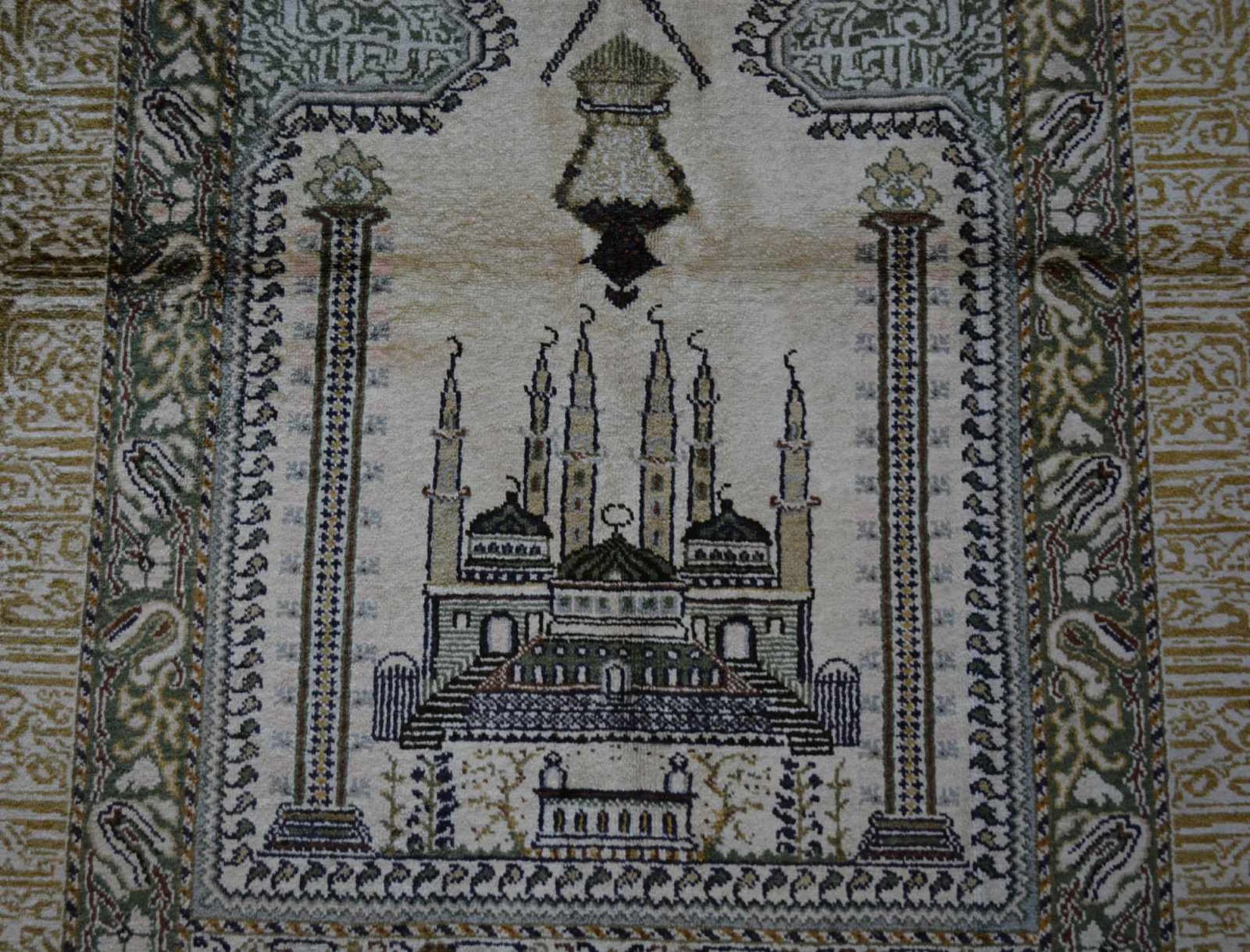 Kayseri Türkei, Seide auf Wolle, 216 cm x 118 cm, mit Moschee in Gebetsnische - Bild 2 aus 3