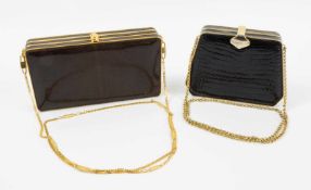 Paar Abendhandtaschen Cristina, Italien, 1960er Jahre, schwarze Krokodilledertasche mit goldfarbenem