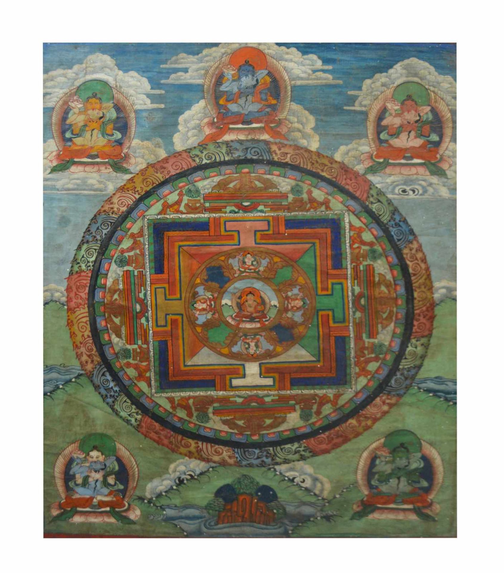 Paar Thangkas Tibet, frühes 20. Jh., Gouache, mit Brokatstoff umrahmt, 97 cm x 67 cm und 78 cm x