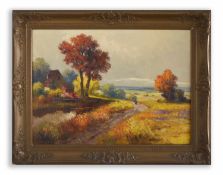 Rudolf Weber (1872 Wien - 1949 Krems-Setin) Feldweg am Bach, Öl auf Leinwand, 75 cm x 100 cm,