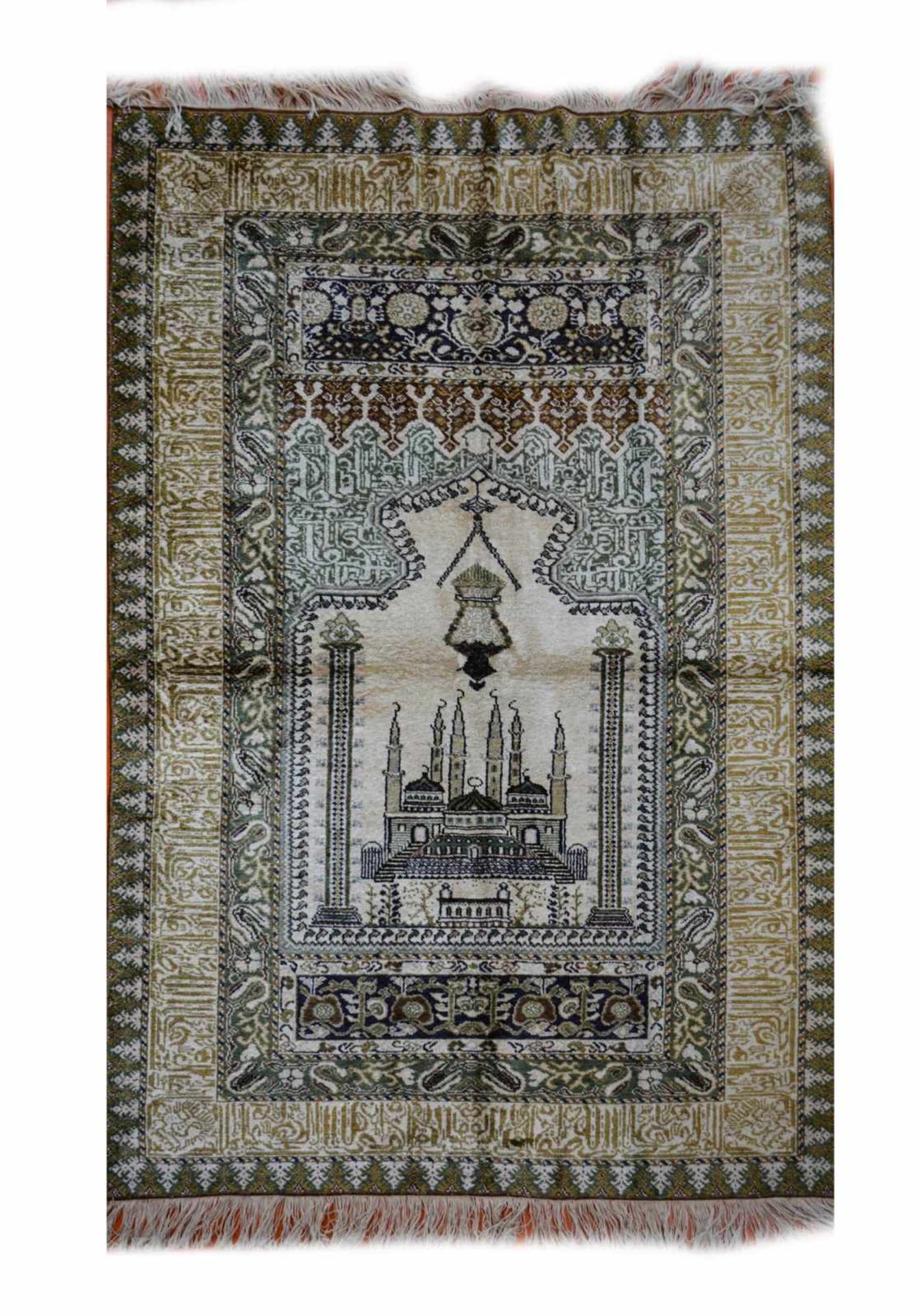 Kayseri Türkei, Seide auf Wolle, 216 cm x 118 cm, mit Moschee in Gebetsnische