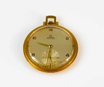 Taschenuhr Omega, Fab. Suisse, Schweiz, 750 Gelbgold, geprüft, Handaufzug, mattsilbernes