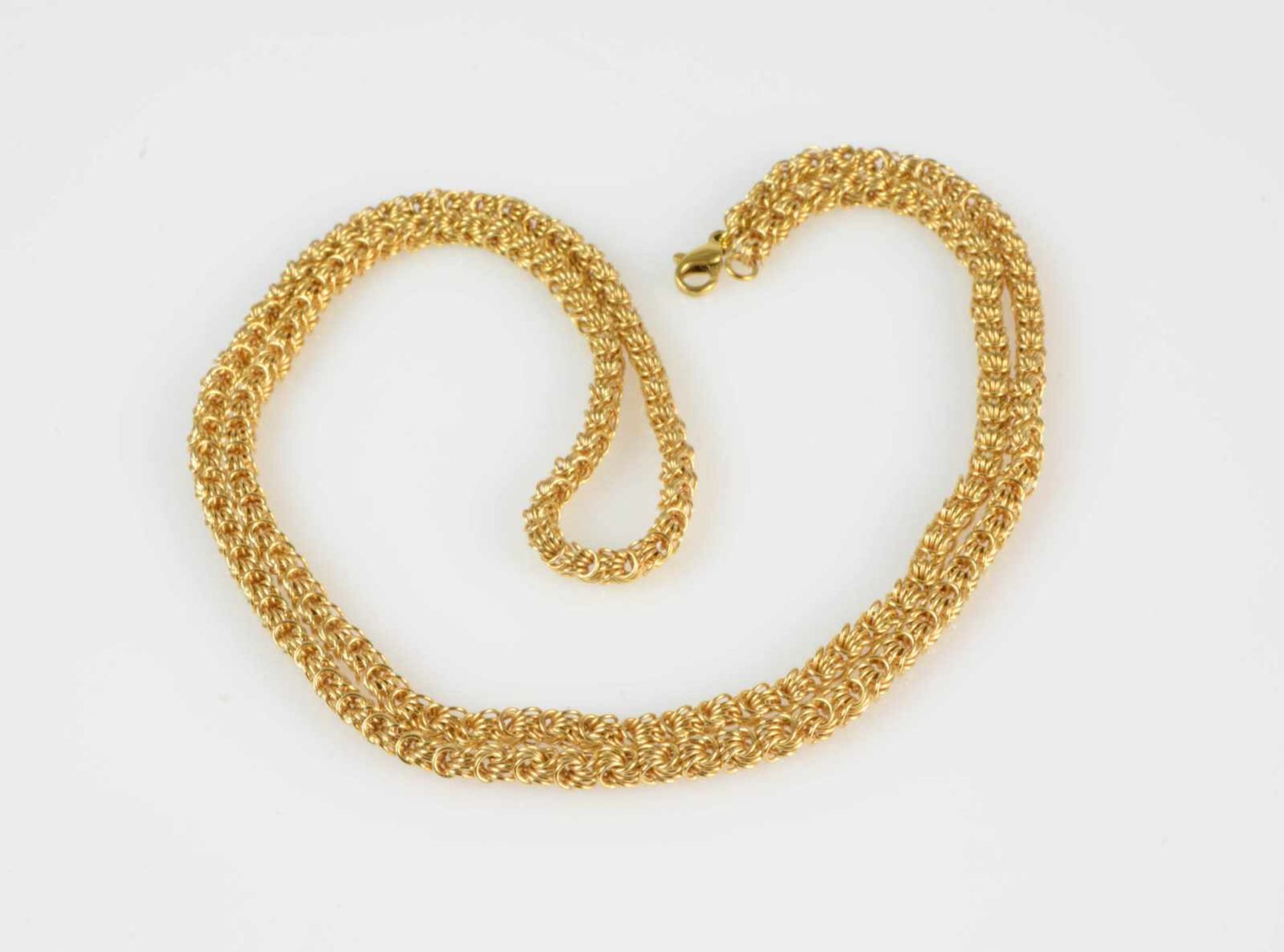 Kette 585 Gelbgold, Fantasiegliederkette aus jeweils 4 kleinen Ringen, Länge 56 cm, Gewicht ca. 16,9