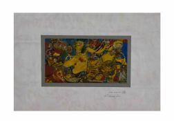 Eduard Edigarian (1943 Gjumri) Schwebende Fabelwesen, Goldfarbe und Gouache auf Papier, 14,5 cm x 27