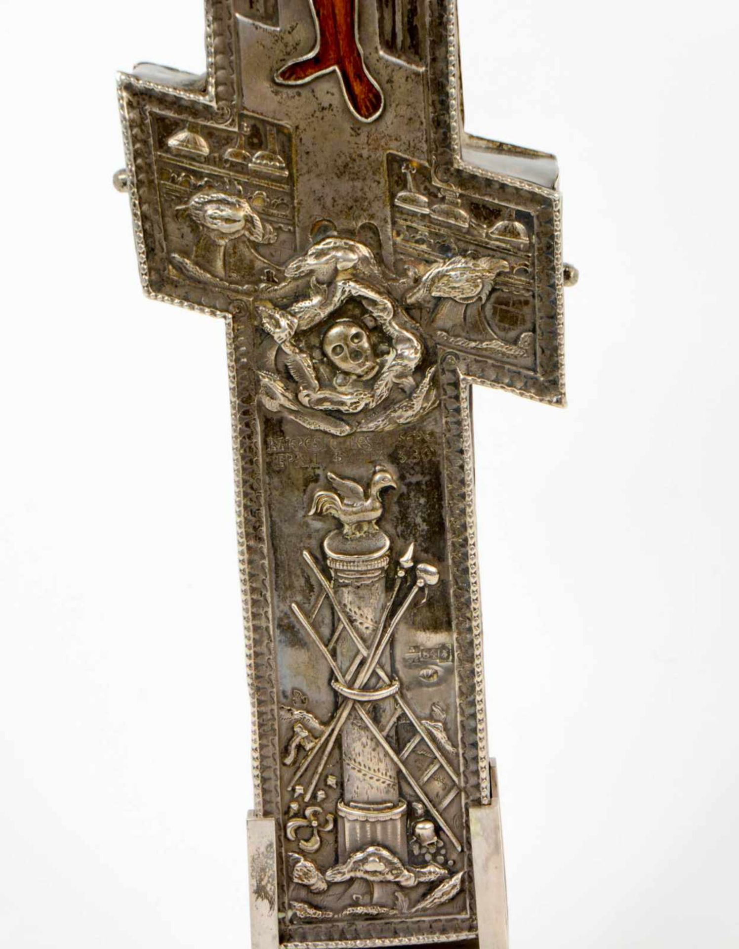 Ikonenkreuz mit Silberoklad Russland, Jaroslawl, 1845, Eitempera auf Holz und 84 Zolotniki - Bild 5 aus 5
