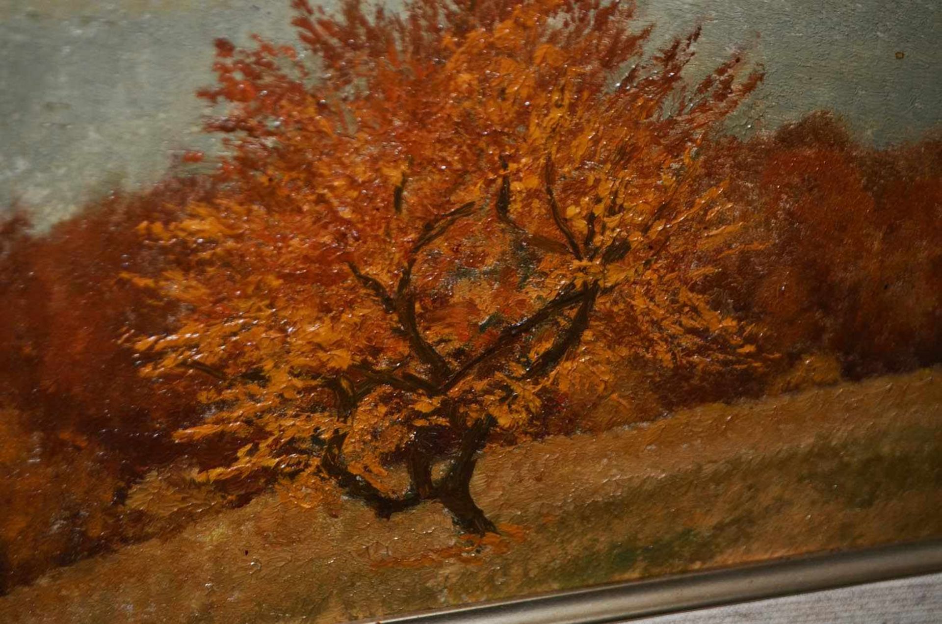 Max Clarenbach (1880 Neuss - 1952 Wittlaer) Herbstlandschaft, Öl auf Holz, 22 cm x 33 cm, unten - Bild 3 aus 4