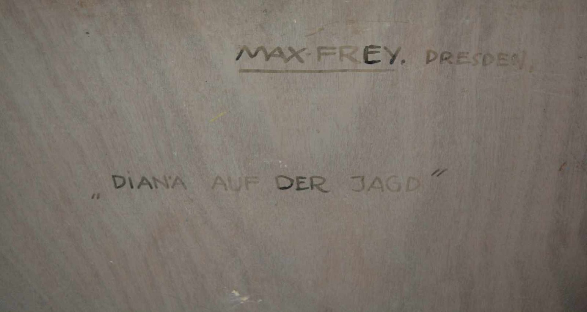 Max Frey (1874 Mühlburg - 1944 Bad Harzburg) Diana auf der Jagd, Öl auf Platte, 71 cm x 70,5 cm, - Bild 3 aus 4