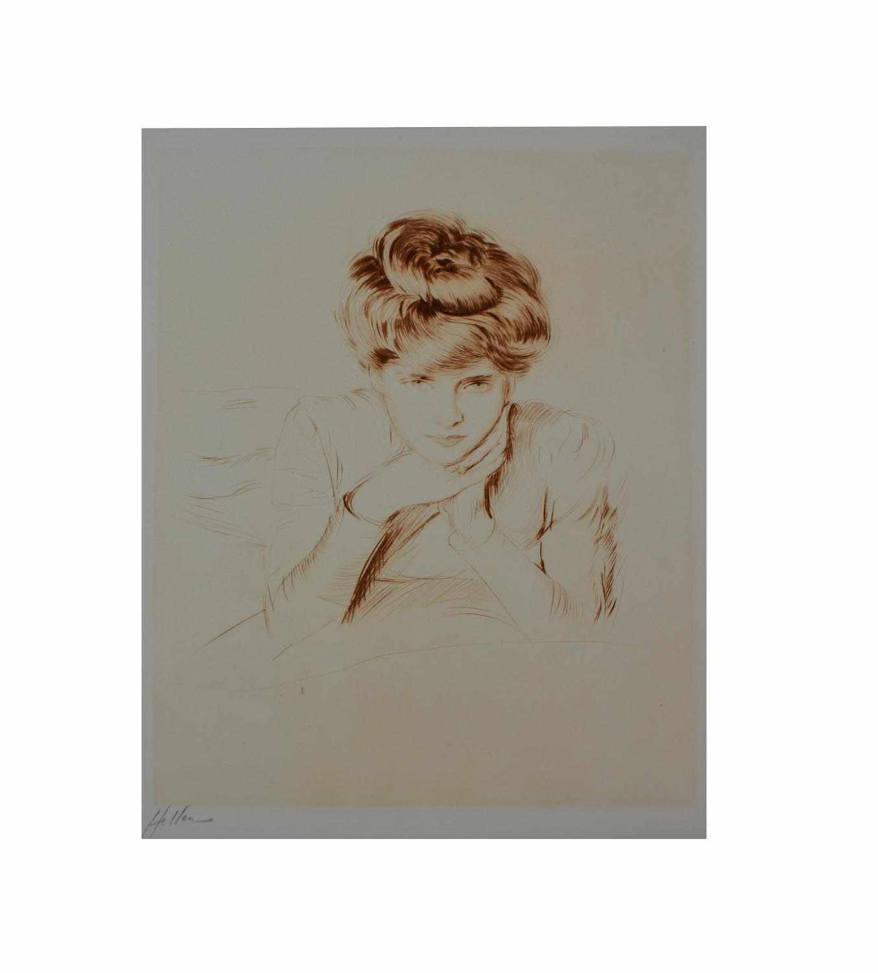 Paul César Helleu (1859 Vannes - 1927 Paris) Junge Dame, das Kinn aufgestützt, Kaltnadelradierung in