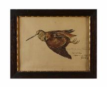 Johannes Gehrts (1854 St. Pauli - 1921 Düsseldorf) Wildvogel im Flug, Aquarell und Bleistift auf