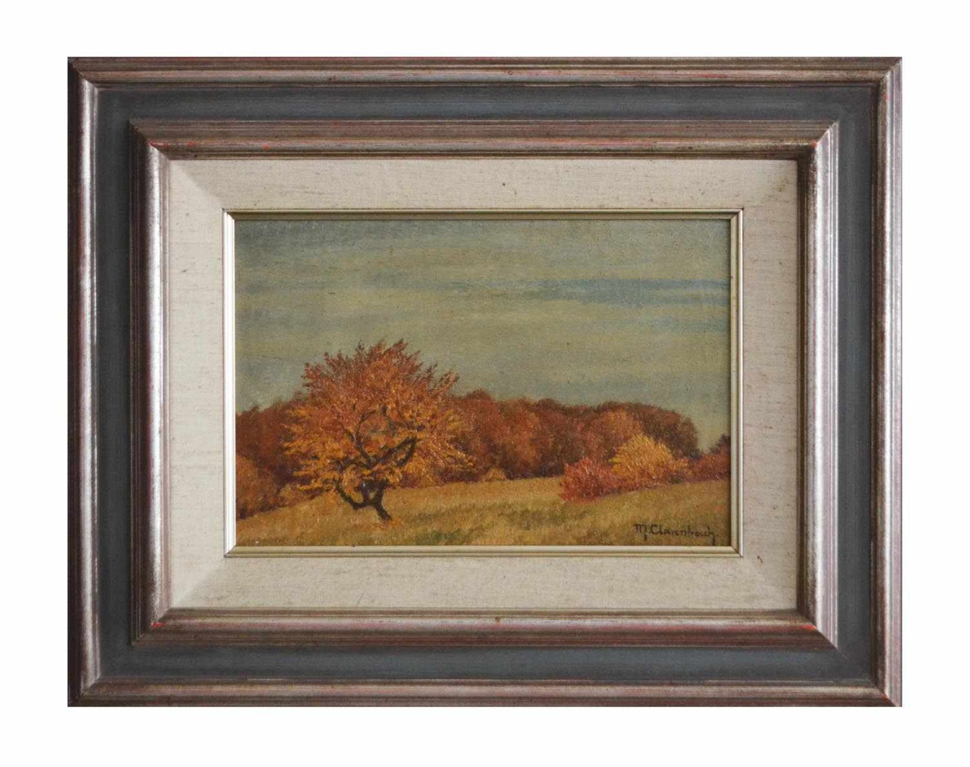 Max Clarenbach (1880 Neuss - 1952 Wittlaer) Herbstlandschaft, Öl auf Holz, 22 cm x 33 cm, unten - Bild 2 aus 4