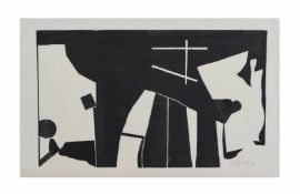 Willy Wolff (1905 Dresden - 1985 ebenda) (F) Schwarz-weiße Komposition, Monotypie mit Collage auf