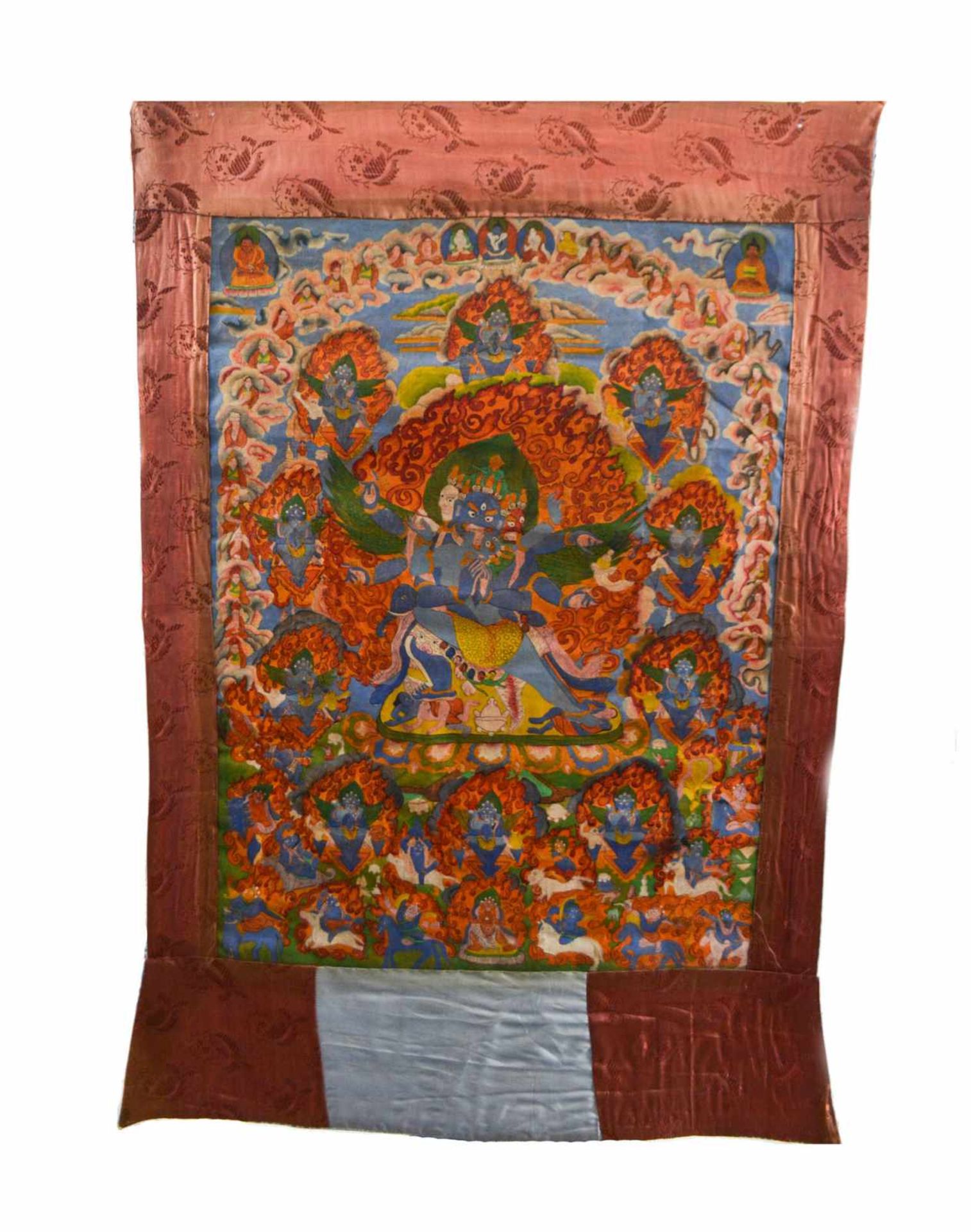 Paar Thangkas Tibet, frühes 20. Jh., Gouache, mit Brokatstoff umrahmt, 97 cm x 67 cm und 78 cm x - Bild 2 aus 2