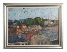 Bernd Terhorst (1893 Emmerich - 1986) Dächeransicht einer Stadt, Öl auf Platte, 53 cm x 72 cm, unten