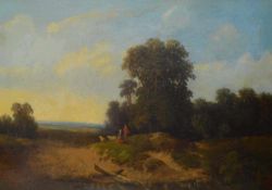 Künstler des 19. Jh. Romantische Landschaft mit Schäferpaar, Öl auf Leinwand, doubliert, 64 cm x