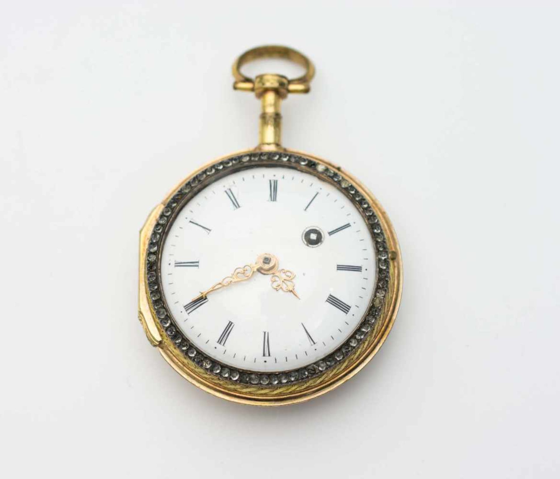 Spindeltaschenuhr im Uhrengehäuse Um 1800, Handaufzug, Vollplatinenwerk, Gehäuse Uhr mind. 333,