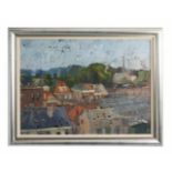 Bernd Terhorst (1893 Emmerich - 1986 ebenda) Dächeransicht einer Stadt, Öl auf Platte, 53 cm x 72