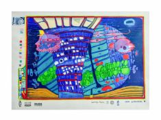 Friedensreich Hundertwasser (1928 Wien - 2000 Brisbane) (F) Flucht ins All, Farbserigrafie, 47,6