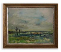 Johannes Greferath (1872 Schlesien - 1946 Köln) Uferlandschaft, Öl auf Platte, 60 cm x 74 cm,