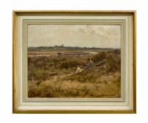 Wilhelm Hambüchen (1869 Düsseldorf - 1939 ebenda) Ebene Landschaft, Öl auf Platte, 39,5 cm x 50