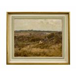 Wilhelm Hambüchen (1869 Düsseldorf - 1939 ebenda) Ebene Landschaft, Öl auf Platte, 39,5 cm x 50