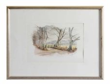 Werner (20. Jh., Deutschland) Waldweg, Aquarell auf Papier, 23 cm x 31 cm Passepartoutinnenmaß,