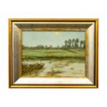 Fritz Hartmann (1878 Wuppertal - 1961 ebenda) Altwasser am Niederrhein, Öl auf Platte, 23 cm x 30