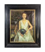 Unbekannter Künstler (20. Jh.) Porträt einer Dame mit Fächer, Öl auf Leinwand, 99,5 cm x 75 cm,