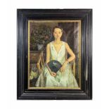 Unbekannter Künstler (20. Jh.) Porträt einer Dame mit Fächer, Öl auf Leinwand, 99,5 cm x 75 cm,