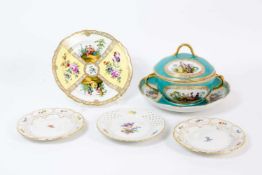 Konvolut Porzellanteile 6-tlg., Meissen, 19. und 20. Jh., Porzellan, weiß, farbig und gold