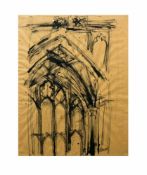 Unbekannter Künstler (20. Jh.) Kathedrale, Tusche auf bräunlichem Papier, 64,5 cm x 48 cm