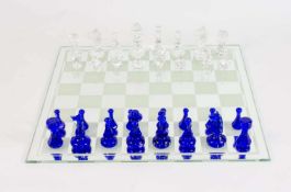 Glasschachspiel Villeroy & Boch, verspiegeltes Schachbrett, Figuren aus Bleikristall, farbloses