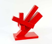 Paul Camus (20. Jh., Belgien) Holzskulptur '8/5', 1985, Naturholz, rot gefasst, Höhe 44 cm, Breite