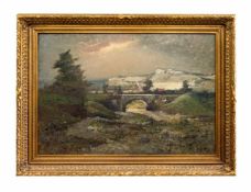 René Bilotte (1846 Tarbes - 1914 Paris) Landschaft mit Brücke, Öl auf Leinwand, 70,5 cm x 100 cm,