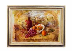 Elena Ilyicheva (1958 Ukraine) Stillleben mit Weintrauben, Öl auf Leinwand, 60 cm x 90 cm,