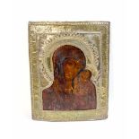Metalloklad-Ikone Russland, 18. Jh., Eitempera auf Holz, Gottesmutter von Kazan, 45,5 cm x 35 cm,