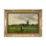 Frans van Damme (1858 Hamme - 1925 Brüssel) Niederländische Landschaft mit Windmühle, Öl auf