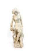 J. Bottiglioni (um 1900, Italien) Sitzende Allegorie mit kleiner Amorette, Alabaster, Höhe 66 cm,