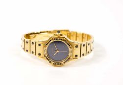 Cartier Damenarmbanduhr, Modell Santos Octagon, um 1990, Automatik, Gehäuse 750 Gelbgold,